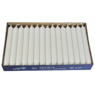 Kronelys, Hvid, 20cm, 6 brændetimer (30stk/pk)