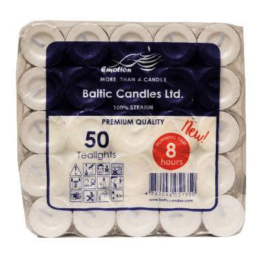 Fyrfadslys, Hvid, 8 brændetimer (50 stk/ps)